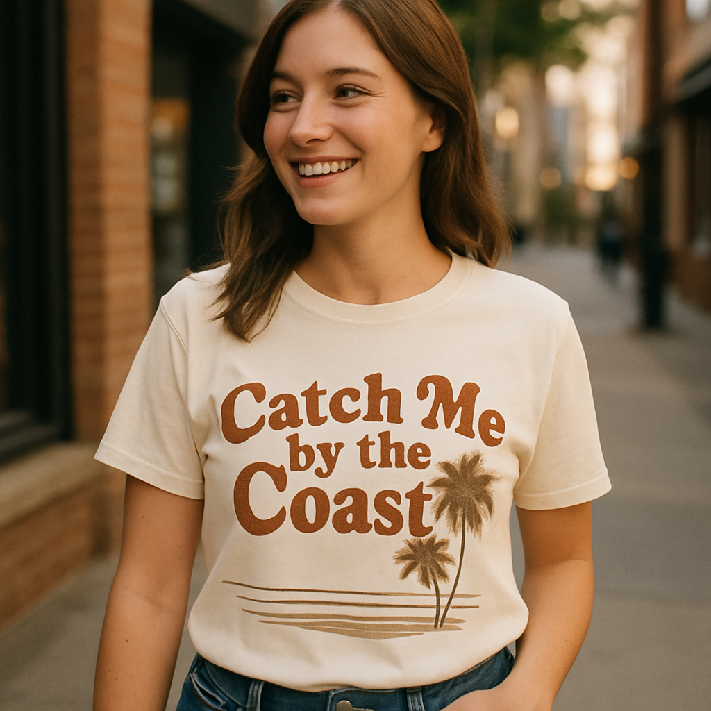 Catch Me by the Coast Beach Babe T-Shirt – Retro Palm Tree Graphic Summer Vacation Tee for Coastal Vibes Beach%20Babe%20prompt%20%2346%20lifestyle%20mockup.png