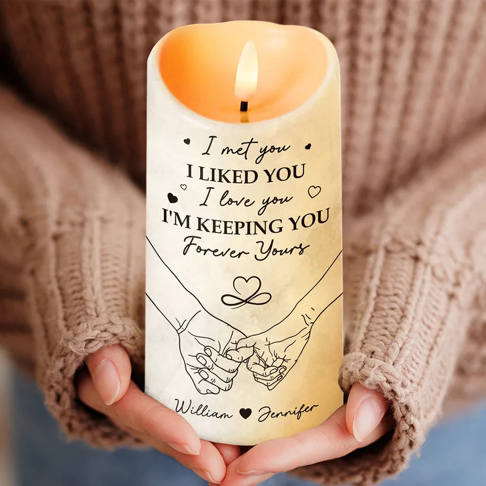 Heartfelt Personalized LED Candle for Couples: 'First Kiss Last Breath'