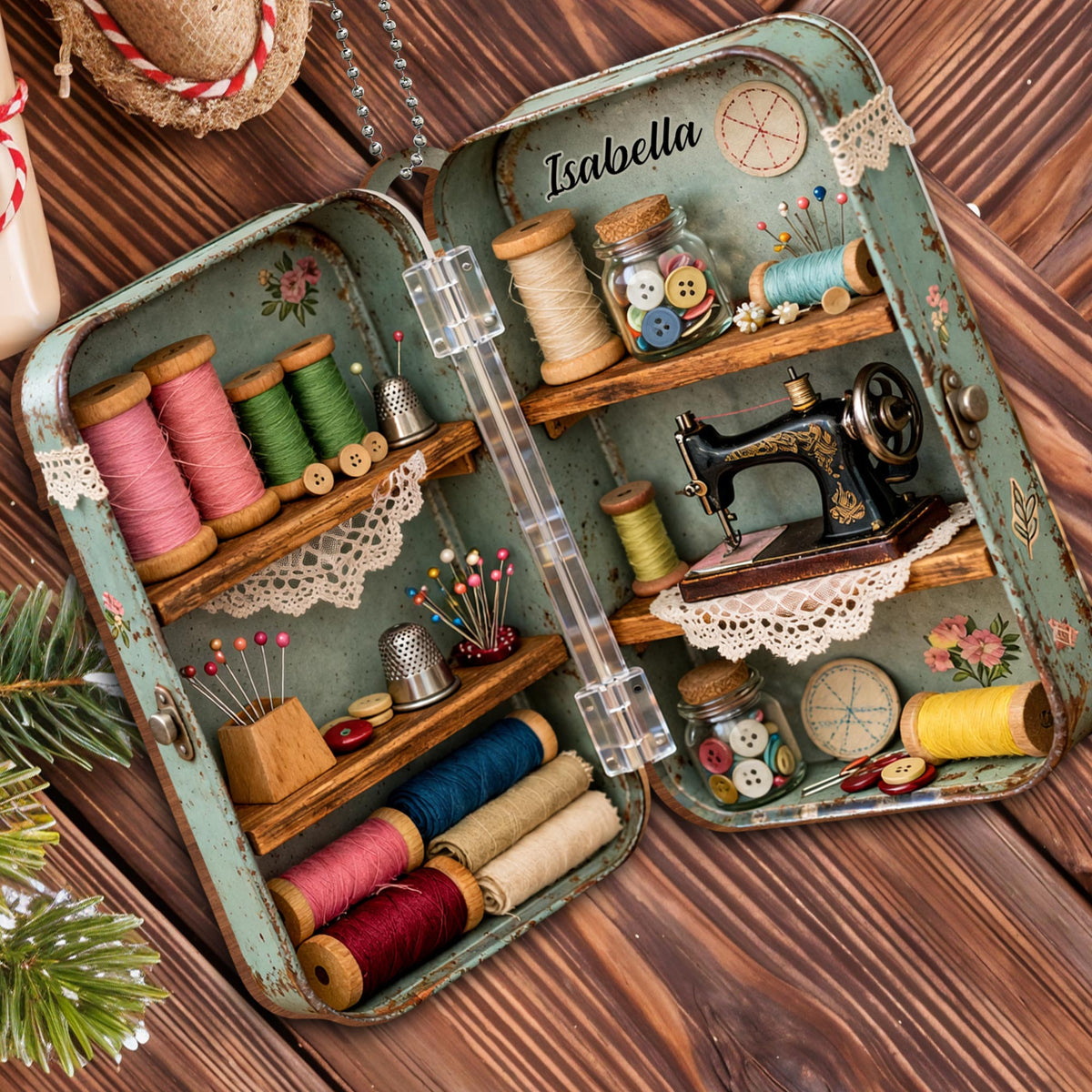 Sewing Memories, Threads And Sewing Machine, Car Hanging Ornament, Gift For Sewing Lovers