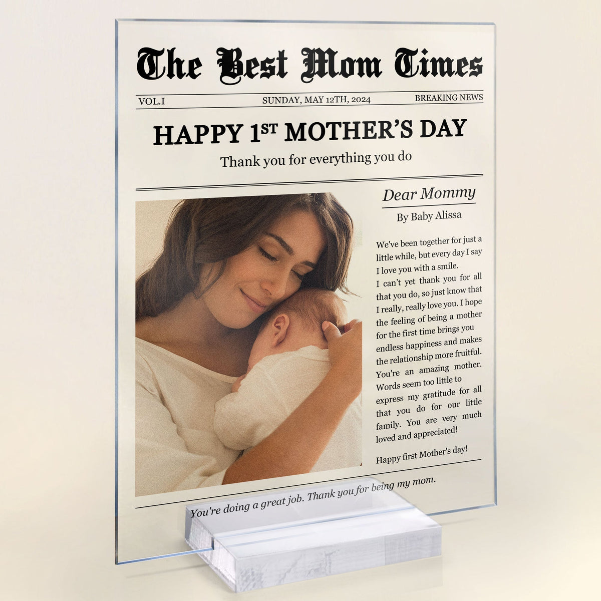 Happy 1st Mother's Day Thank You For Everything - Personalized Acrylic Photo Plaque
