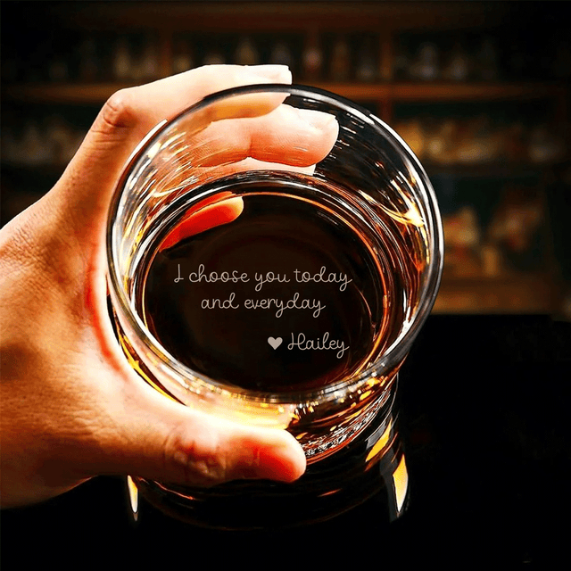 I Choose You Today And Everyday - Custom Engraved Whiskey Glass Anniversary Gift For Him - Personalized Engraved Whiskey Glass Couple Gift