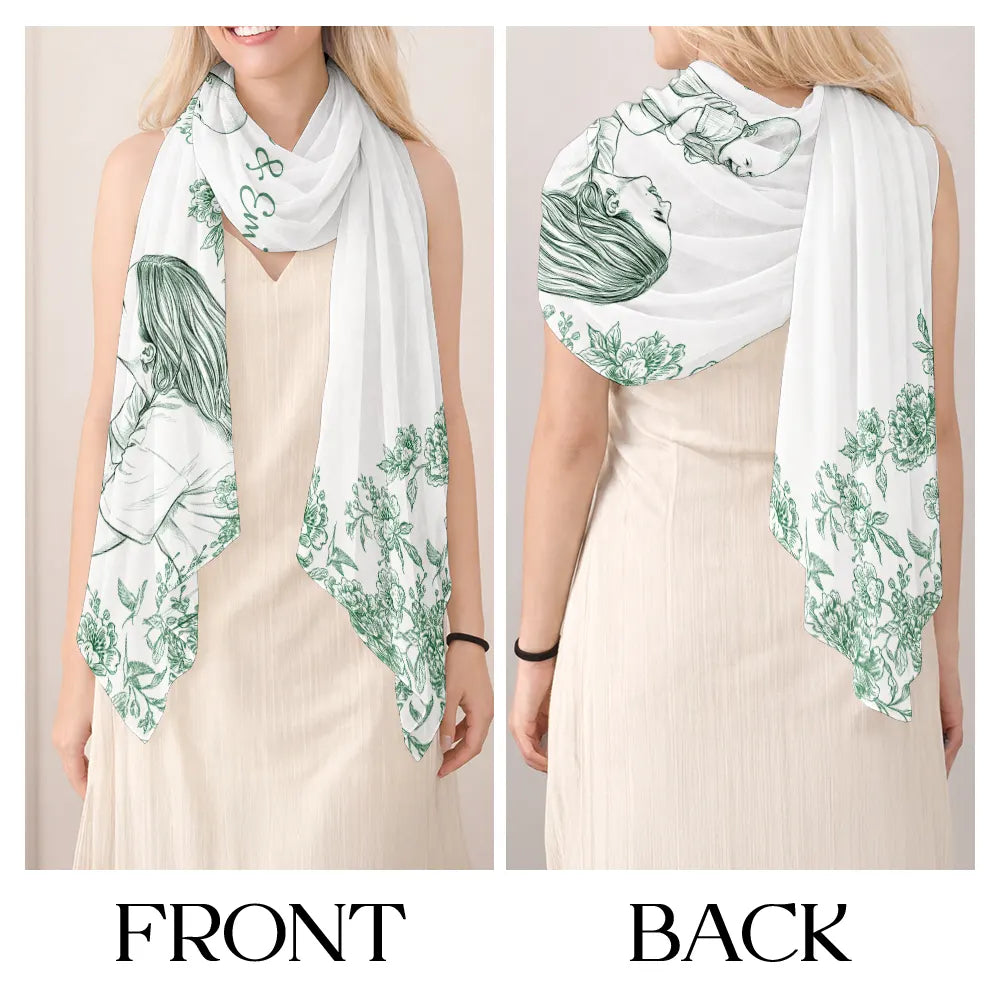 Custom Photo Pencil Sketch Mom Grandma And Kid - Personalized Lightweight Soft Shawl