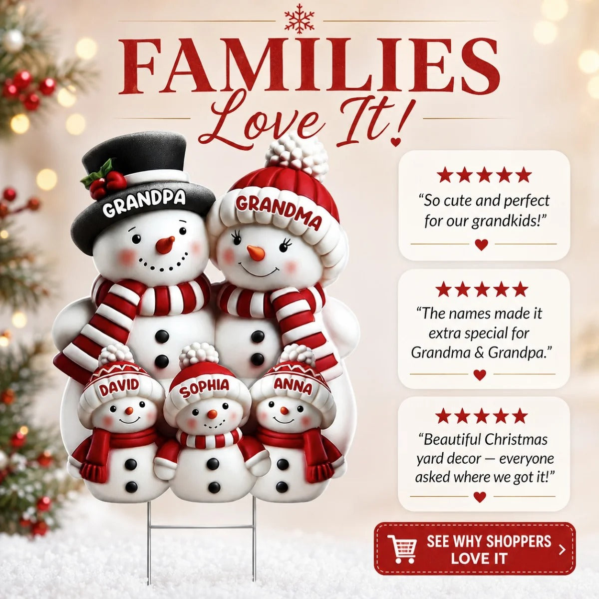 Christmas Cute Snowman Grandpa Grandma Grandkids - Personalized Yard Sign