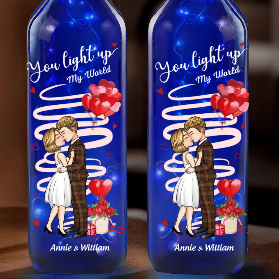 Kissing Couple Forever Together - Personalized Bottle Lamp - Gift For Couple, Anniversary Gift