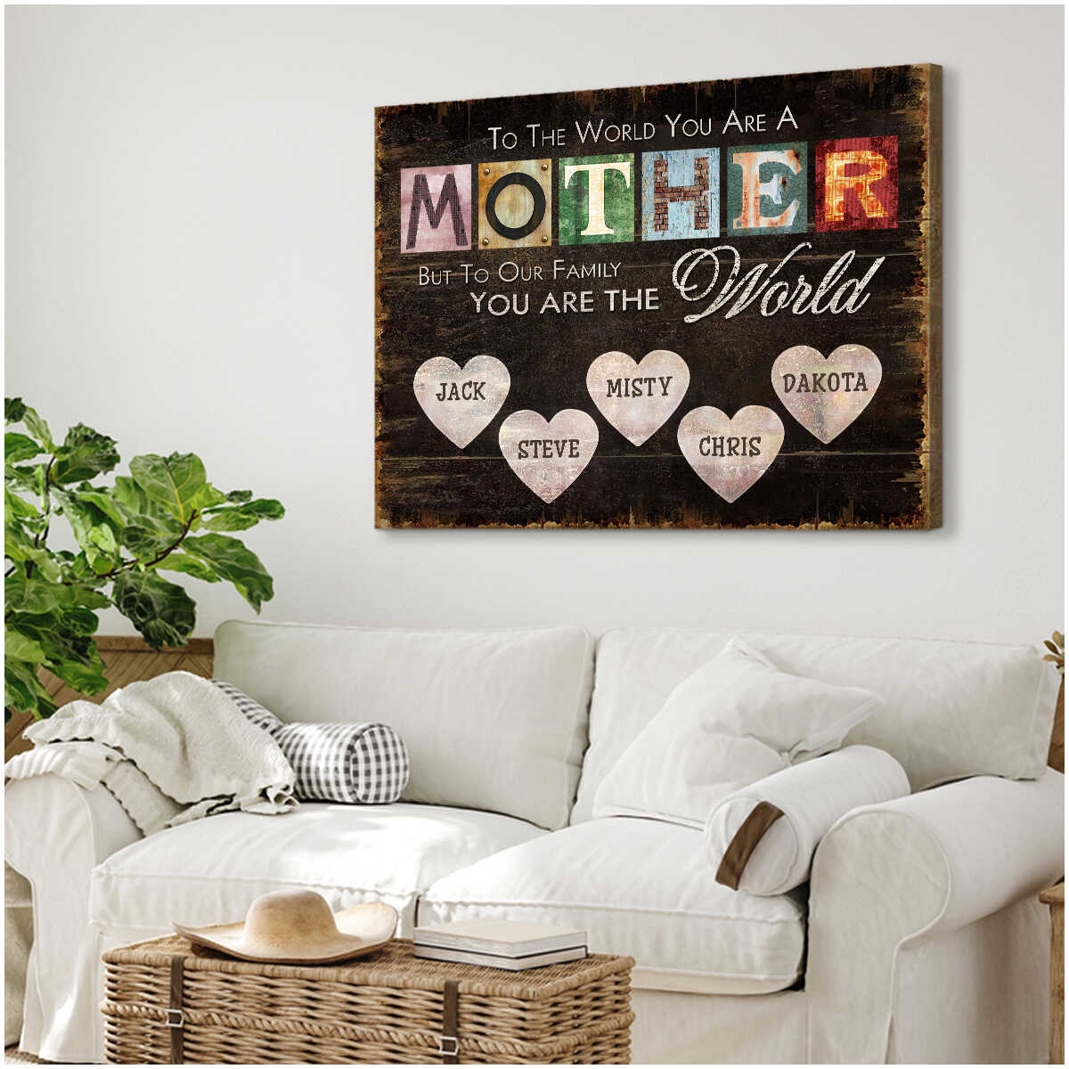 Mom To Our Family You Are The World - Personalized Canvas - Gift For Mom, Mother's Day Gift
