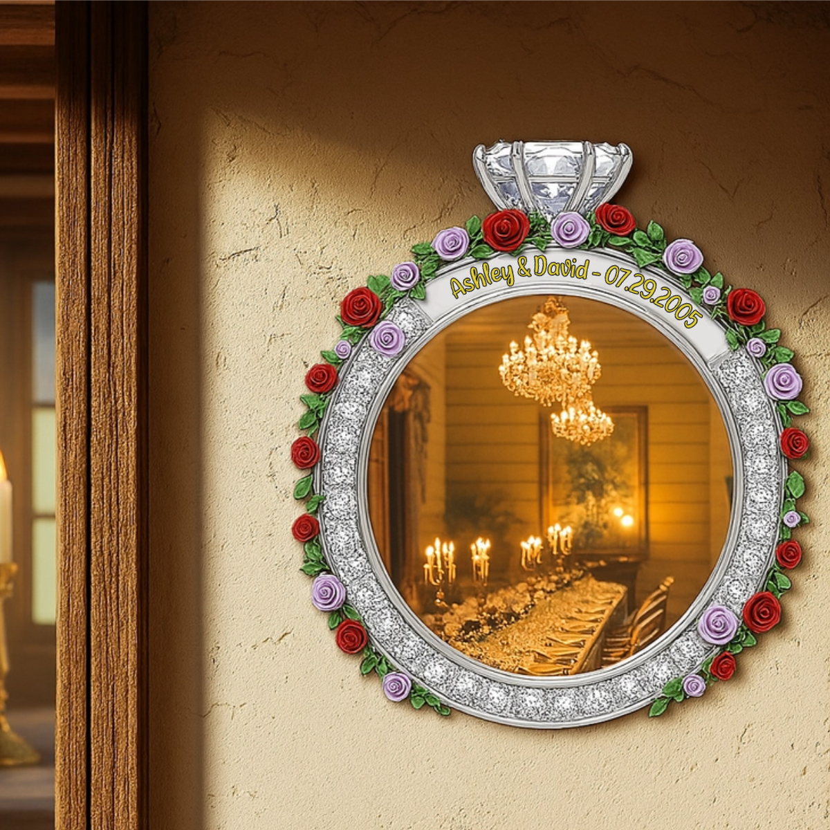 Romantic Anniversary Custom Name & Date - Personalized Shaped Mirror - Gift For Couple