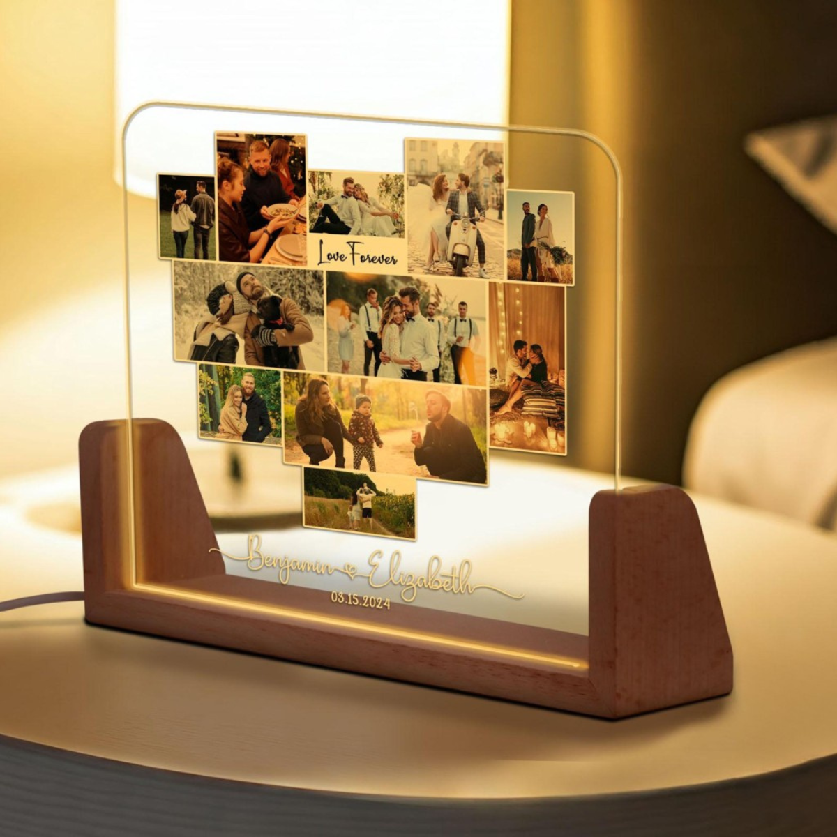 Couple Photo Collage Led Light, Personalized Photo Night Light Plaque, Valentine Day Gifts For Him Her, Gift for Couples, Anniversary Gift