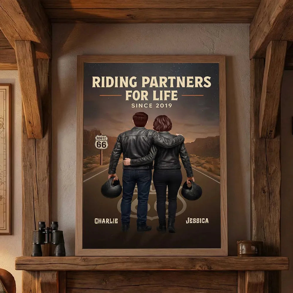 Route 66 Riding Partners For Life - Personalized Canvas - Valentine's Gift, Anniversary Gift For Biker Couple