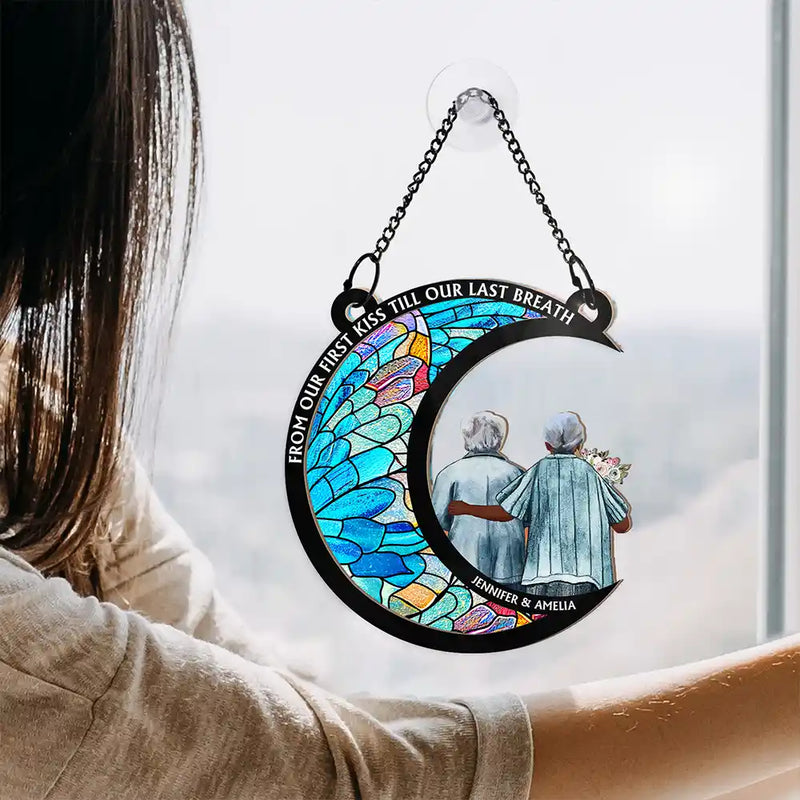 I Love You To The Moon And Back - Personalized Suncatcher Ornament - Gift For Couple, Anniversary Gift, Room Decor