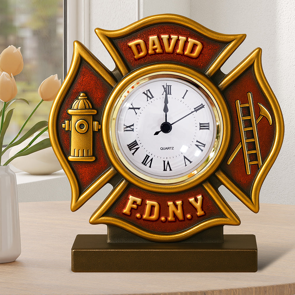 Firefighter Desk Clock Plaque - Personalized Acrylic Desk Clock - Gifts For Firefighter