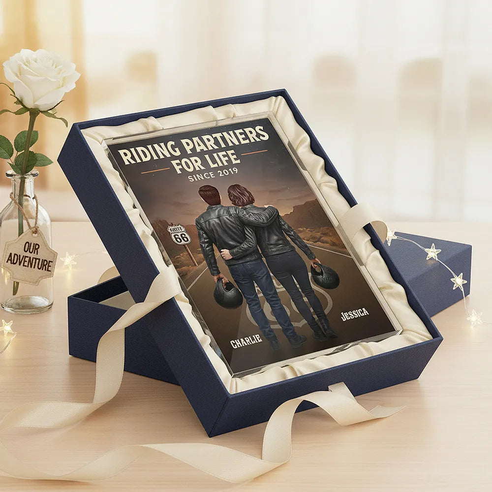 Route 66 Riding Partners For Life - Personalized Acrylic Block - Valentine's Gift, Anniversary Gift For Biker Couple