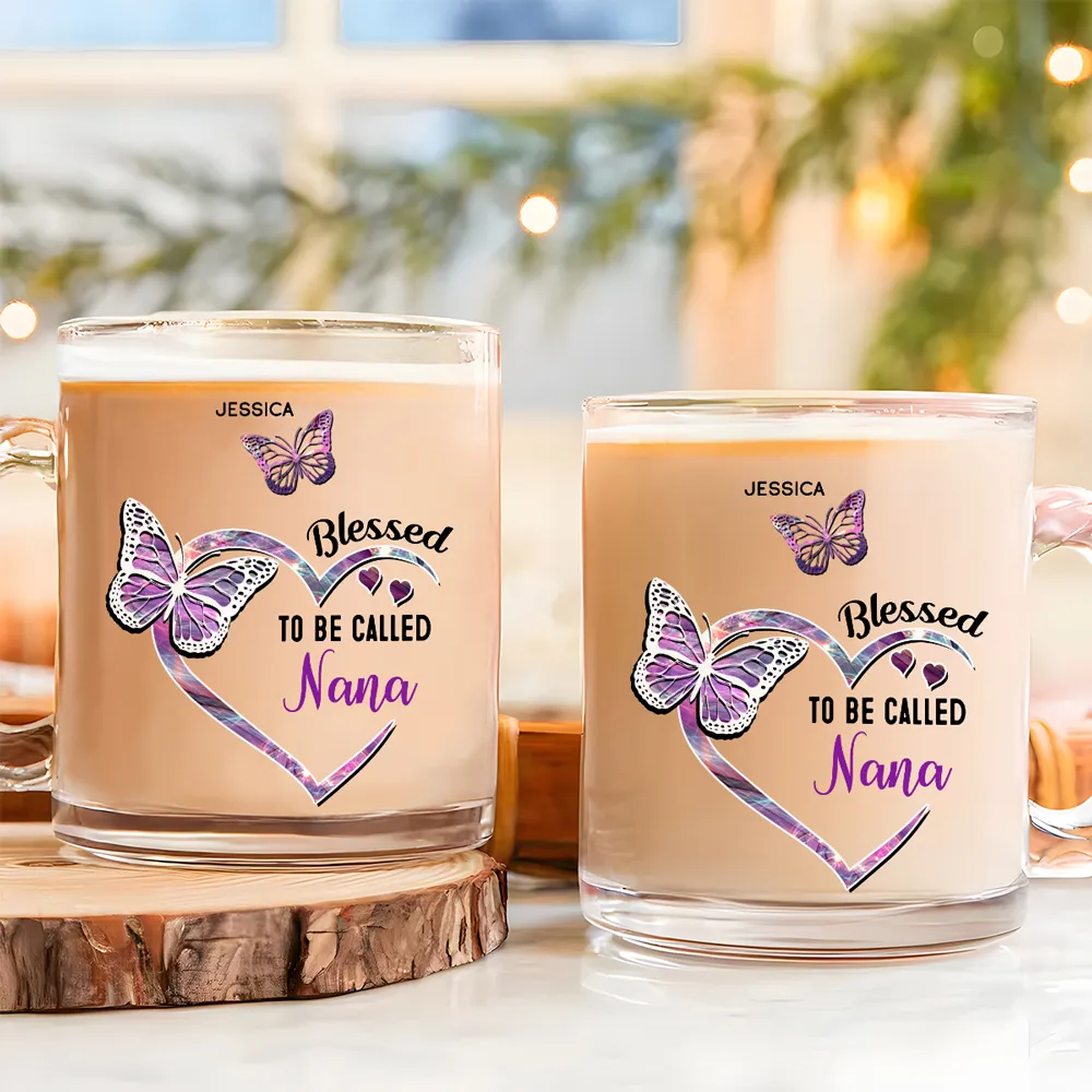 Blessed To Be Called Mama - Personalized Glass Mug - Gift For Mom, Nana, Gift For Her, Mother's Day Gift