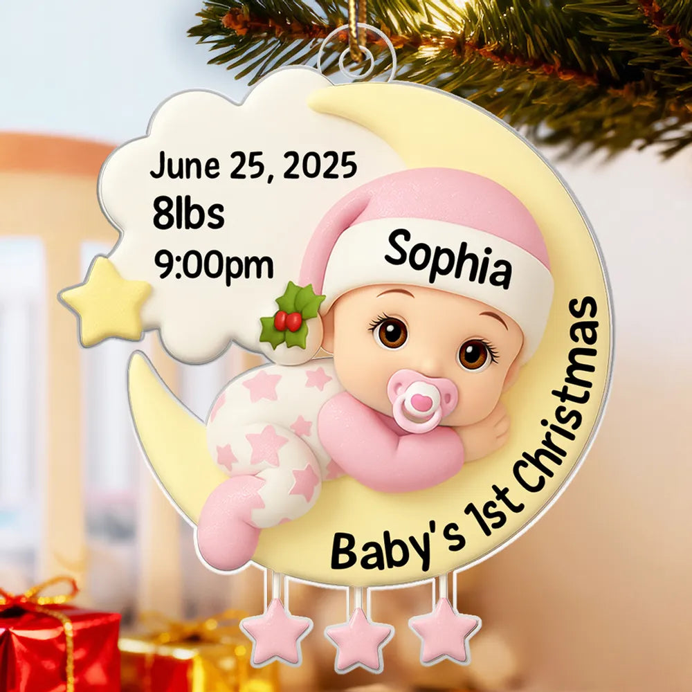 Baby's 1st Christmas On The Moon - Personalized Acrylic Ornament - Heartwarming Christmas Gift For Baby