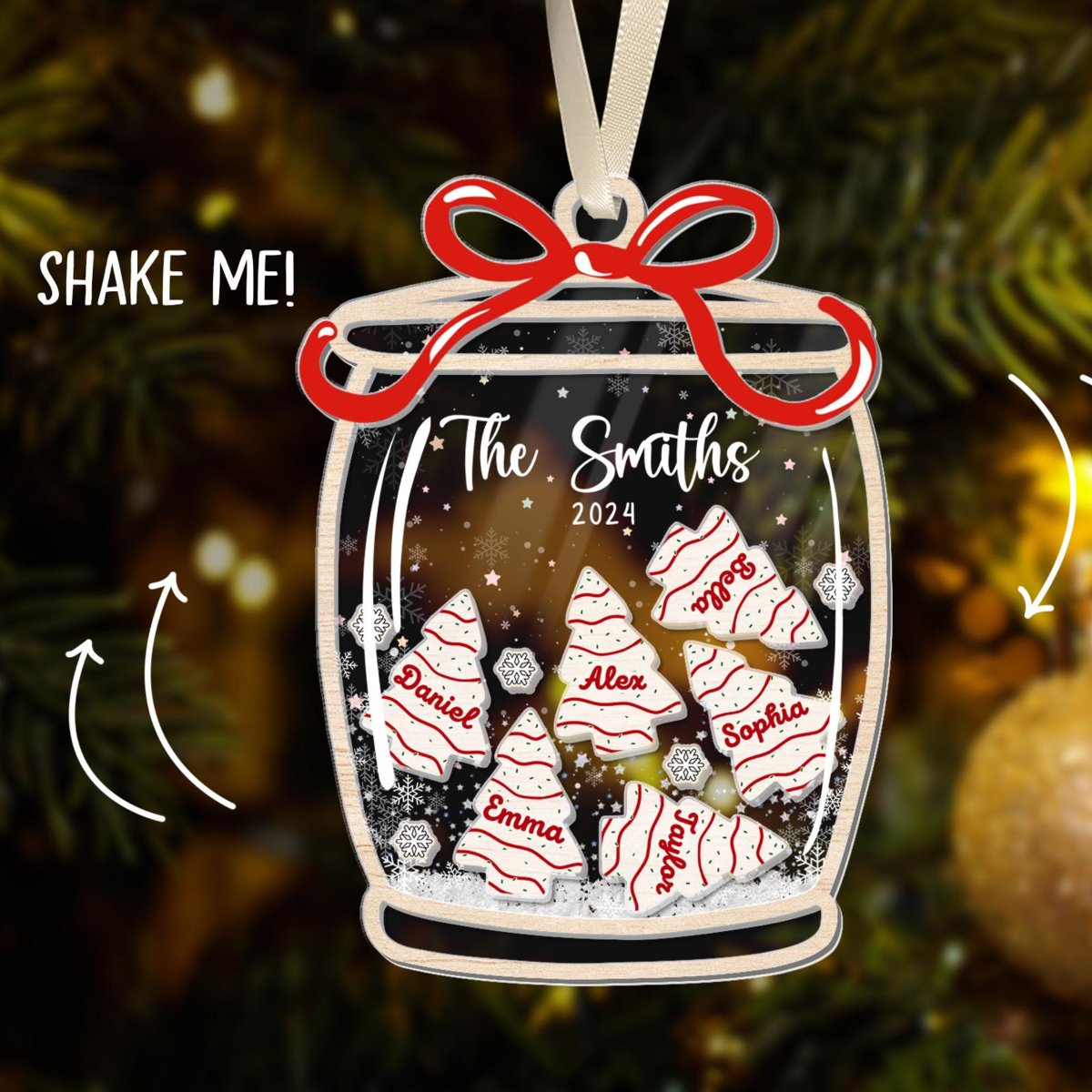 Family Ornament Personalized, Family Christmas Ornaments 2024, Custom Christmas Cake Ornament, Family Keepsake, 4D Shake Family Ornament