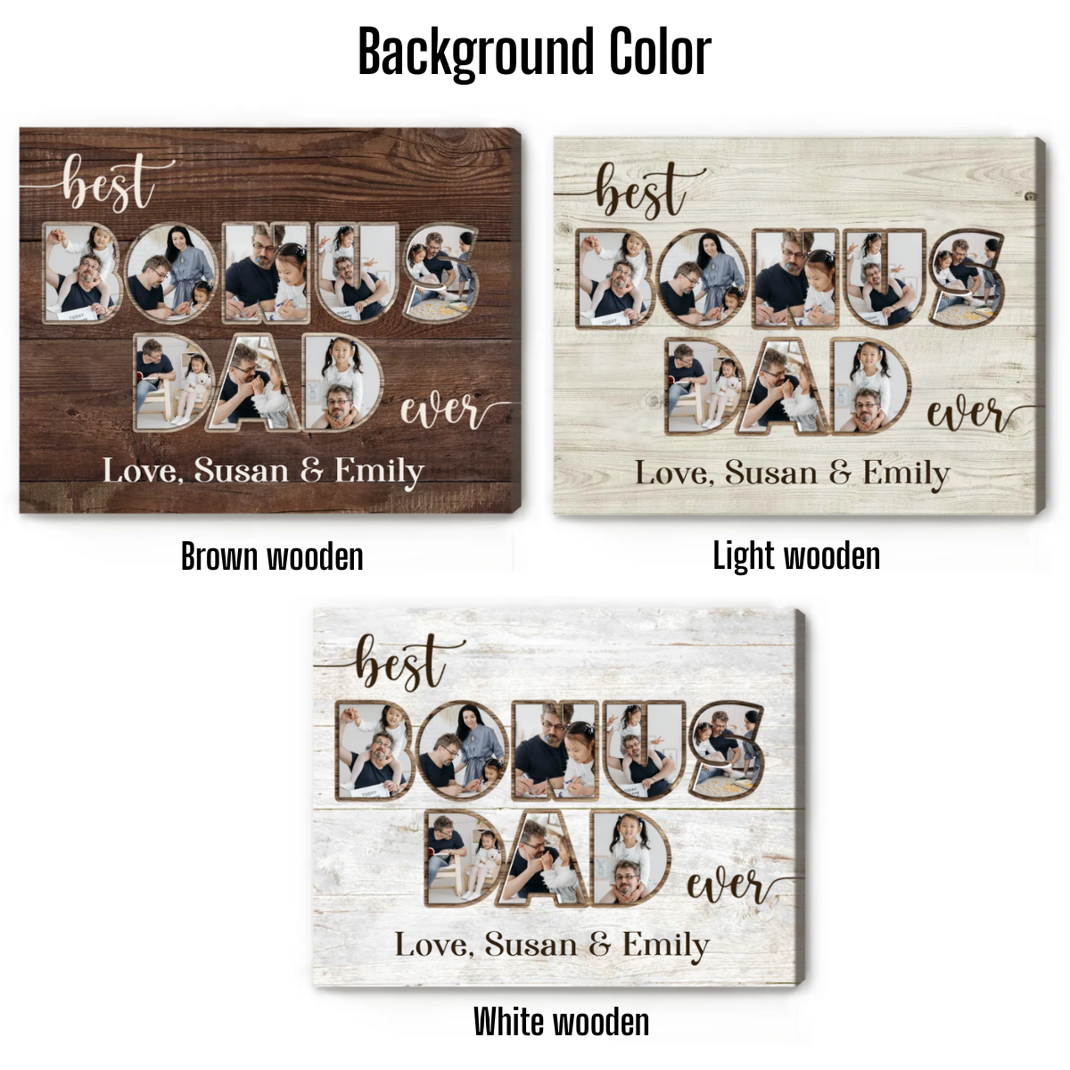 Bonus Dad Photo Collage Personalized, Bonus Dad Father's Day Gifts, Best Bonus Dad Canvas