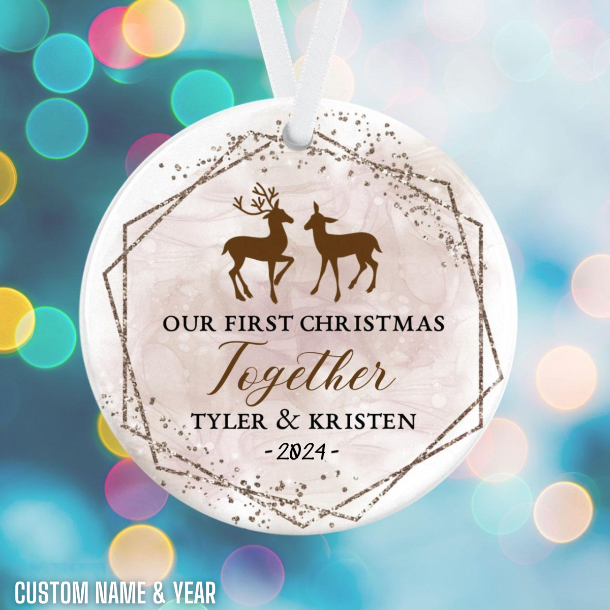 Our First Christmas Together - Personalized Anniversary Deer Holiday Ornament - New Couple Christmas Gift Ornament