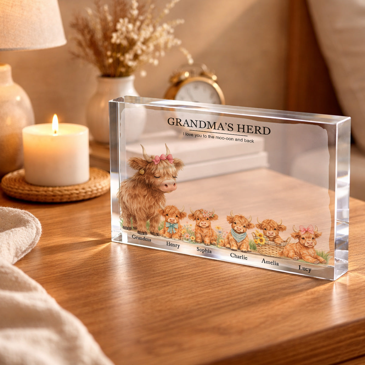 Grandma and Grandpa's Herd Highland Cow Family - Personalized Acrylic Plaque - Gift For Grandma, Gift For Grandpa, Gift For Family