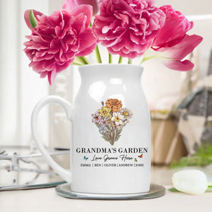 Mother's Day Gift for Mother, For Grandma, Custom Birth Flower Bouquet Personalized Plant Pot And Flower Vase