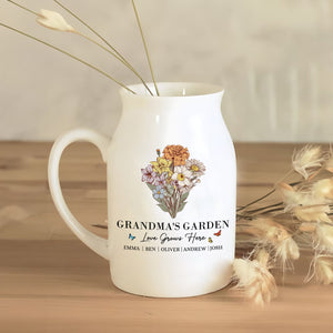 Mother's Day Gift for Mother, For Grandma, Custom Birth Flower Bouquet Personalized Plant Pot And Flower Vase