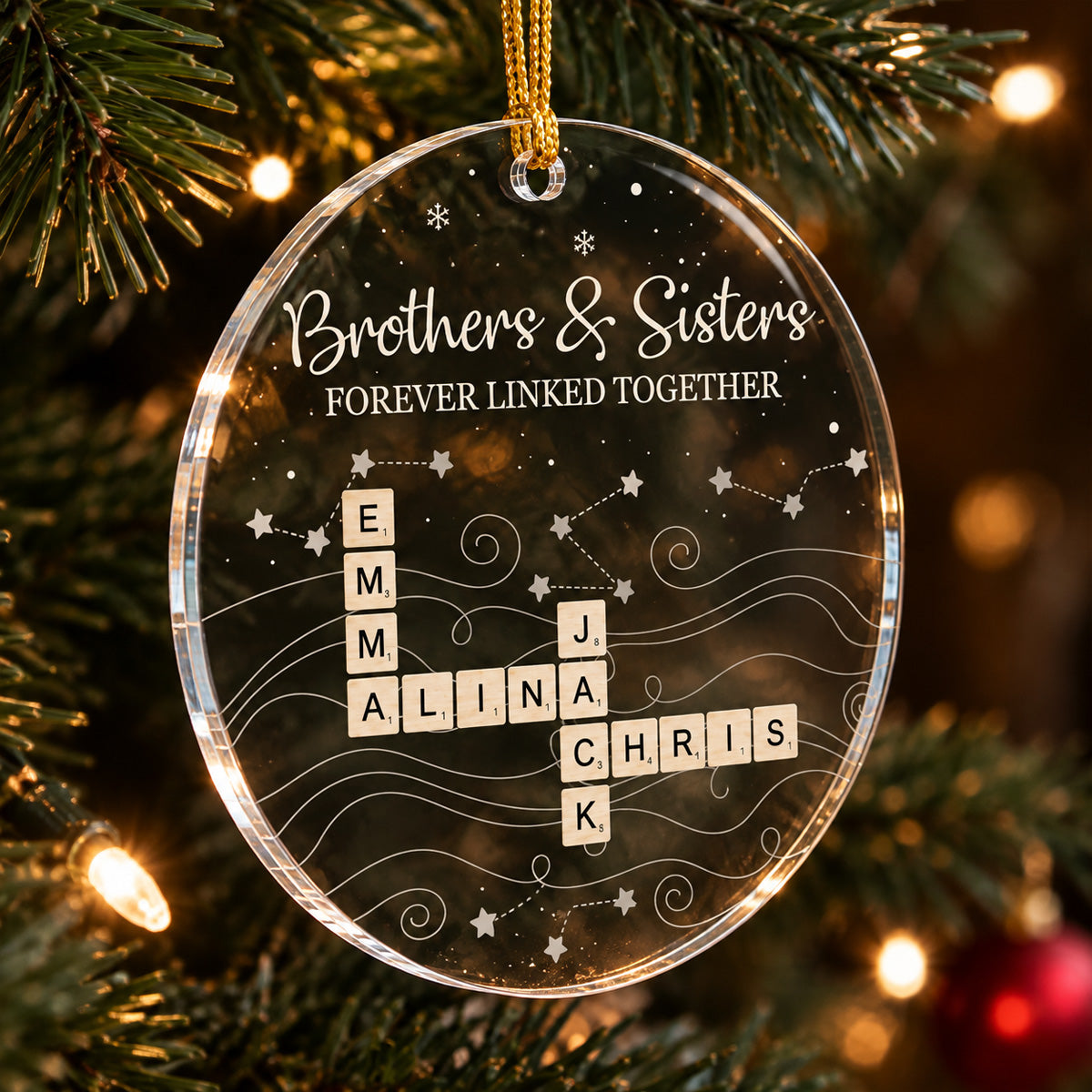 Brothers & Sisters Forever Linked Together Scrabble 2026 Christmas Ornament - Personalized Acrylic Ornament
