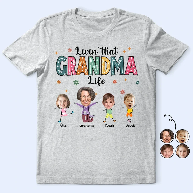 Custom Photo Living That Grandma Life Funny Cartoon - Personalized T Shirt