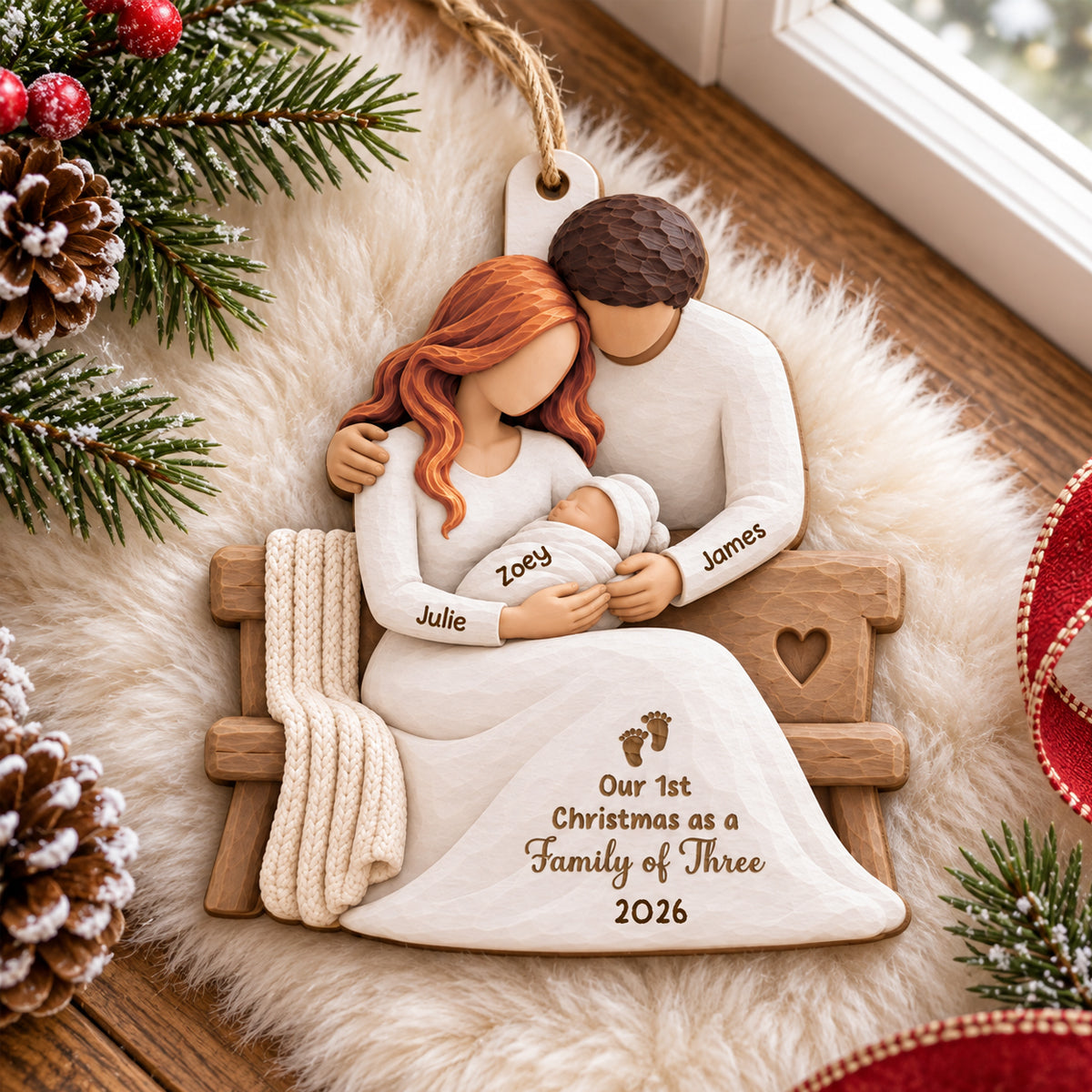 Our 1st Chirstmas As A Family Bench Wood Ornament - Personalized Christmas Gifts