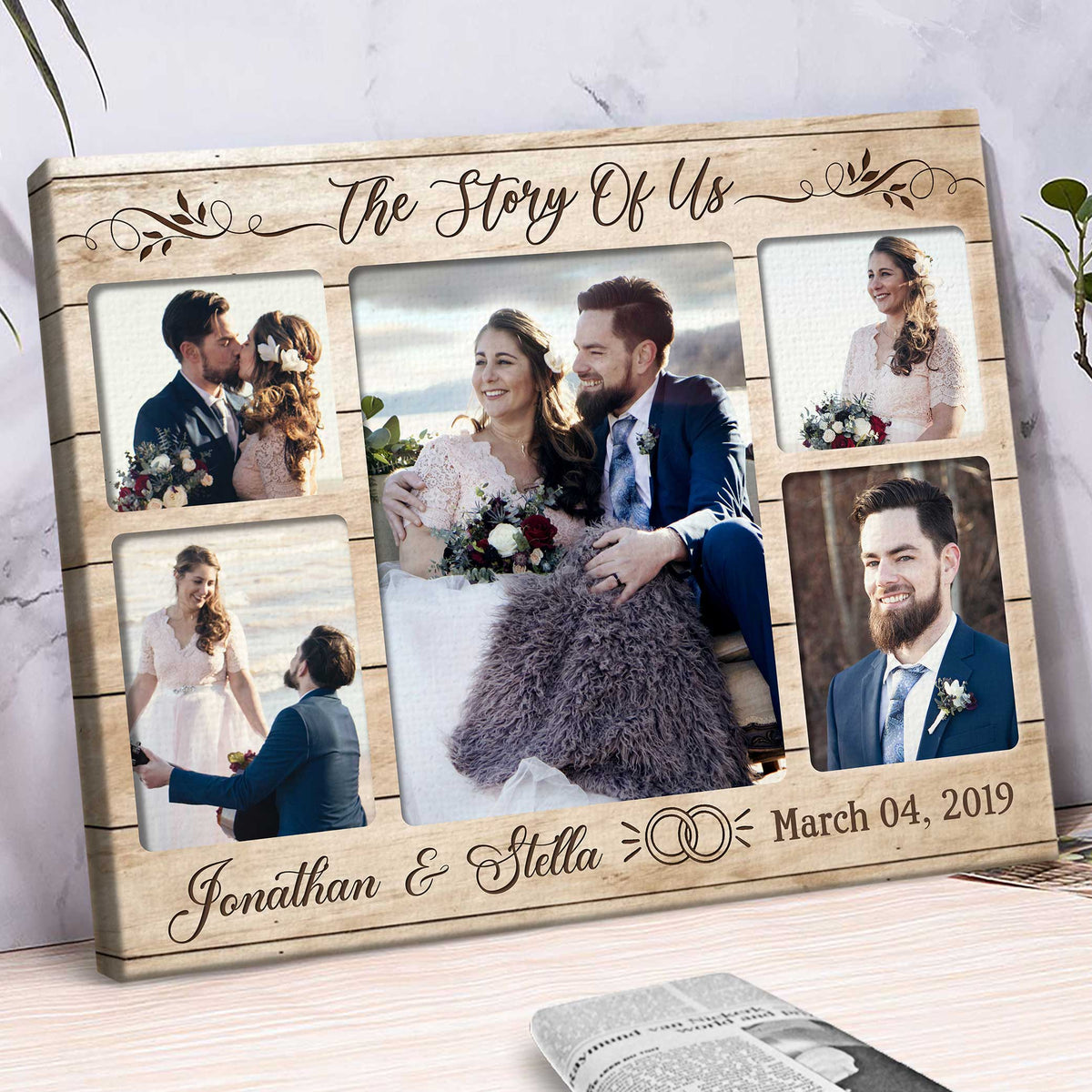 Personalized Wedding Photo Collage Canvas, Gift For Newly Married Couple, 1 Year Gift For Boyfriend, Valentine Gift For Boyfriend