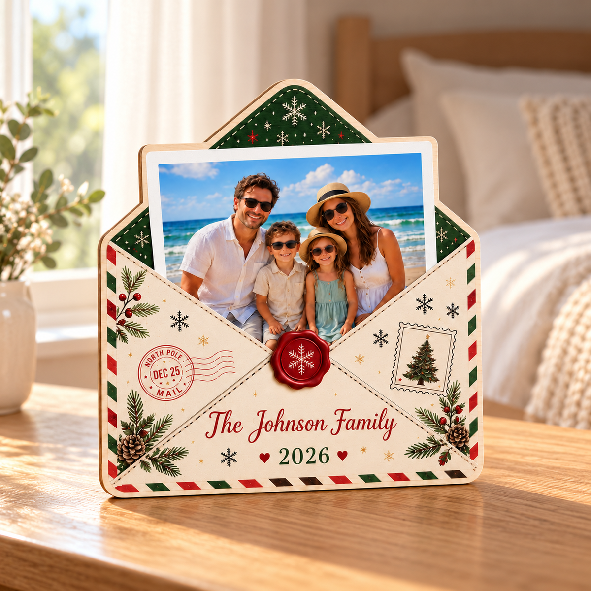 Personalized Christmas Envelope Wooden Block, Custom Photo North Pole Plaque, 2D Flat Holiday Keepsake Gift dd49fc0e-513d-47bb-b6c1-0dfbf6995bd6-Johnson-Family-Holiday-Mail-Plaque-1.png