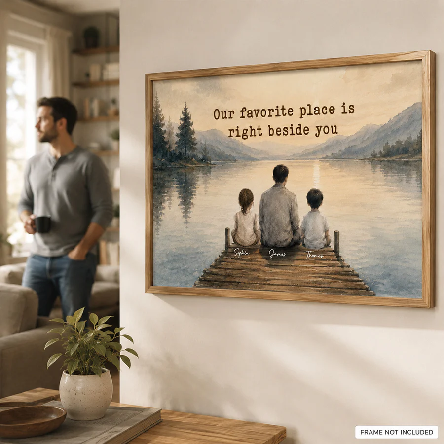 Peaceful Lakeside Dad And Kids Watercolor Style - Personalized Poster download_4_16279aa8-bd97-4952-9696-66371ba3cf00.png