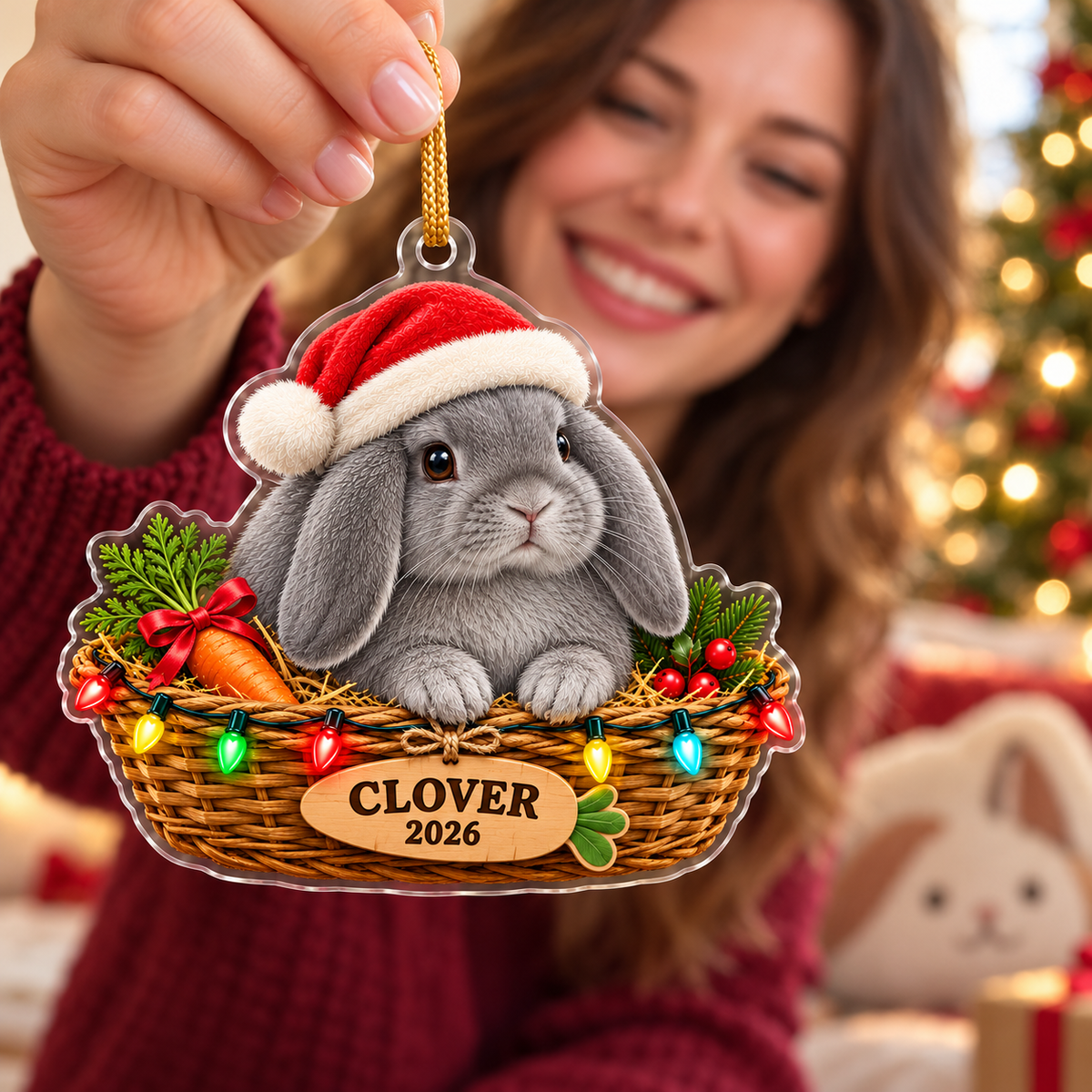 Personalized Lop Rabbit Christmas Ornament – Custom Name & Year, Bunny in Hay Basket Keepsake, Christmas Gift for Rabbit Lovers e5543d0a-e8bb-450d-b252-271c7d14d403-Blue-gray-bunny-ornament-gift-moment-1.png