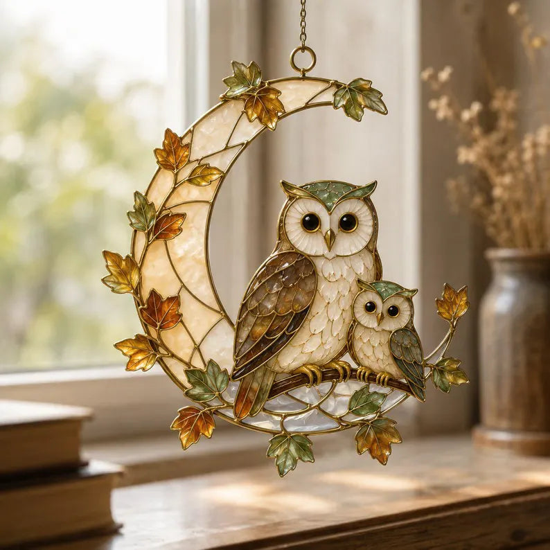 Owl Glass Suncatcher, Crescent Moon Window Hanging, Celestial Bird Decor, Stained Glass Style Gift for Nature Lovers fb7d516b-0625-4cd1-a5e0-21e5b9afacf5-fdddfdfdbggf-1-.webp
