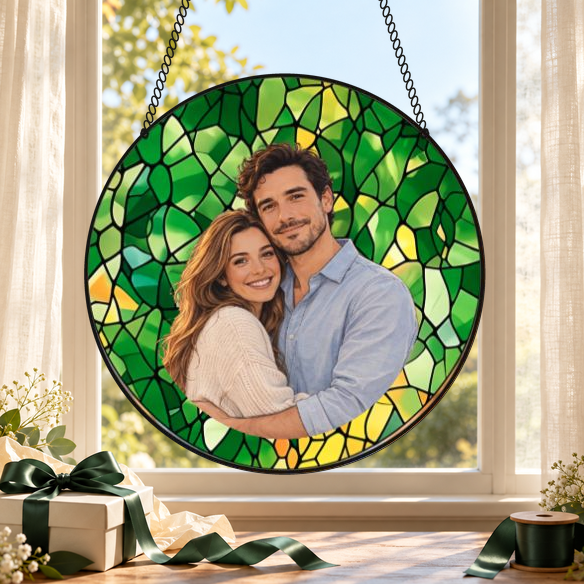 Personalized Family Portrait Stained Glass Suncatcher, Custom Memorial Gift from Photo, Healing Window Art for Cherished Memories