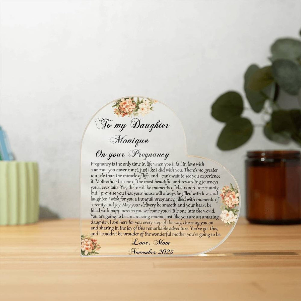 Pregnant Daughter First Time Mom Gift, Pregnancy Gift for Daughter, Expecting Mom Gift from mom, Mom to be Heart Acrylic Plaque Pregnant Mom