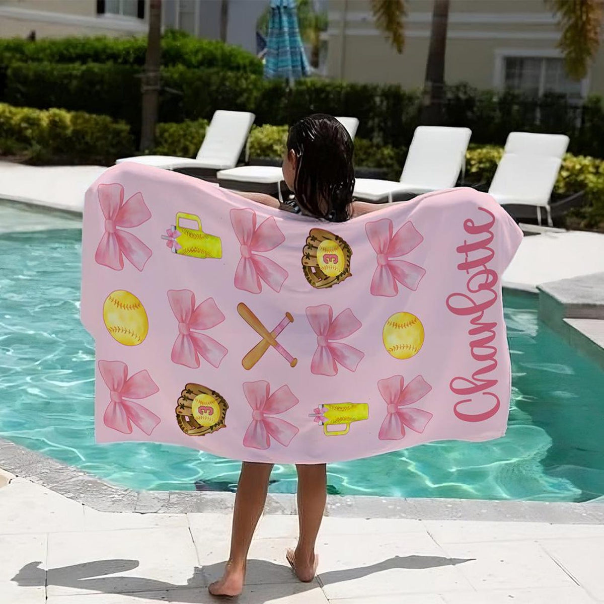 Personalized Girly Softball Beach Towel, Softball Gifts For Girls, Softball Pool Towel, Softball Mom Towel, Softball Player Gift