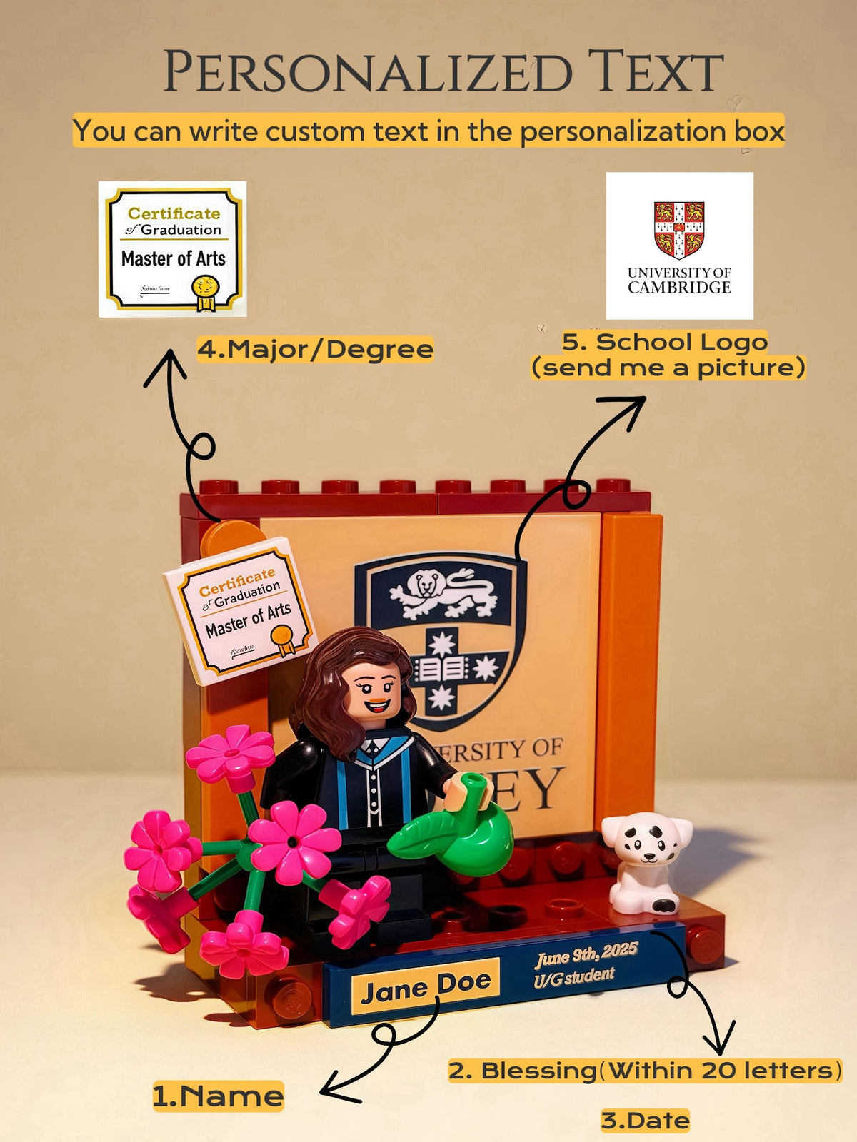 Personalised Graduation Figurine Gifts,Custom Text building blocks,Graduation Gift for Boyfriend,Son,Kids,friend,Desk decor,Eternal Keepsake