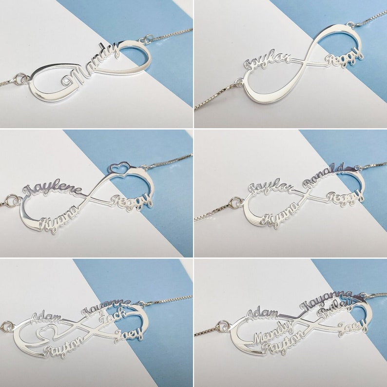 Personalized Name Infinity Necklace, Name Necklace, 1 - 6 Names Custom Necklace, Personalized Necklace, Sterling Silver Name Necklace