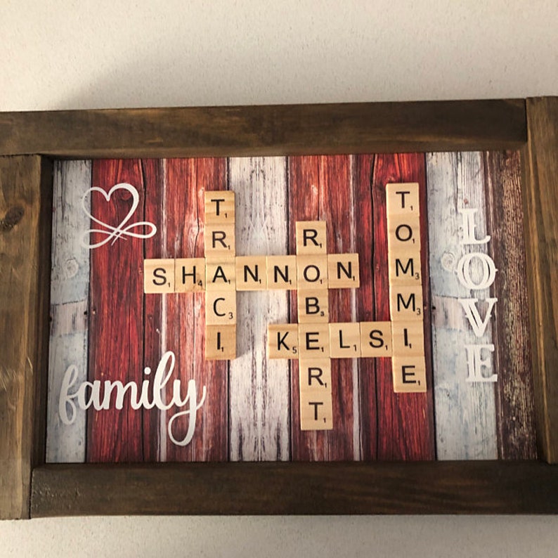 Scrabble Family Name Board | Personalized Frame | Scrabble Tile Wall Art | Rustic Farmhouse Decor