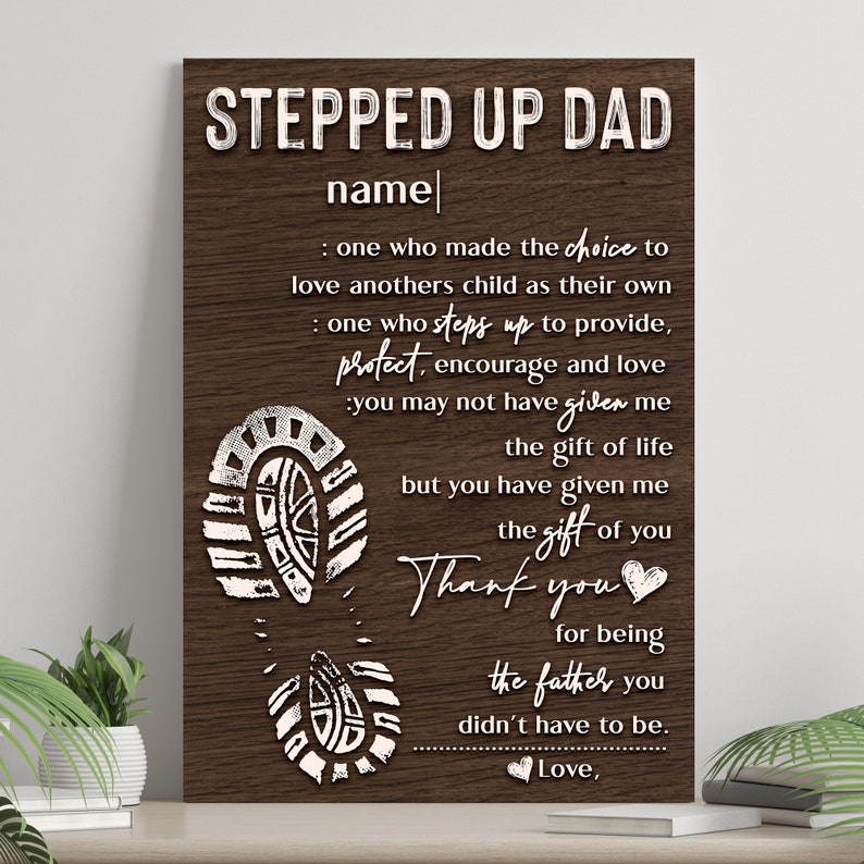 Personalized Stepped Up Dad Canvas, Father's Day Gifts From Kids Custom Canvas Sign, Step Dad Fathers Day Gift Sign, Bonus Dad Gift