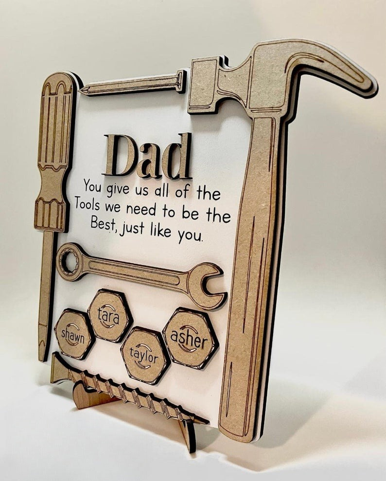 Father's Day Tools Wooden Sign, Custom Kid Names ( 2-6 Kids), Father's Day Gift, Gift For Dad