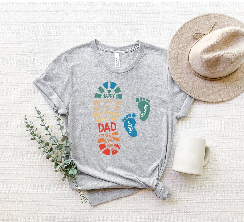 Personalized Dad And Kids Footprints Names Shirt, Dad and Kids Footprints T-Shirt, Dad And Child Shirts, Daddy Shirt, Custom Dad Shirt