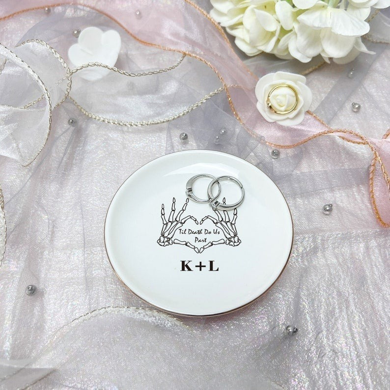 Till Death Jewelry Dish For Couple, Personalized Wedding Ring Dish with Initials, Engagement Ring Holder, Anniversary Gift