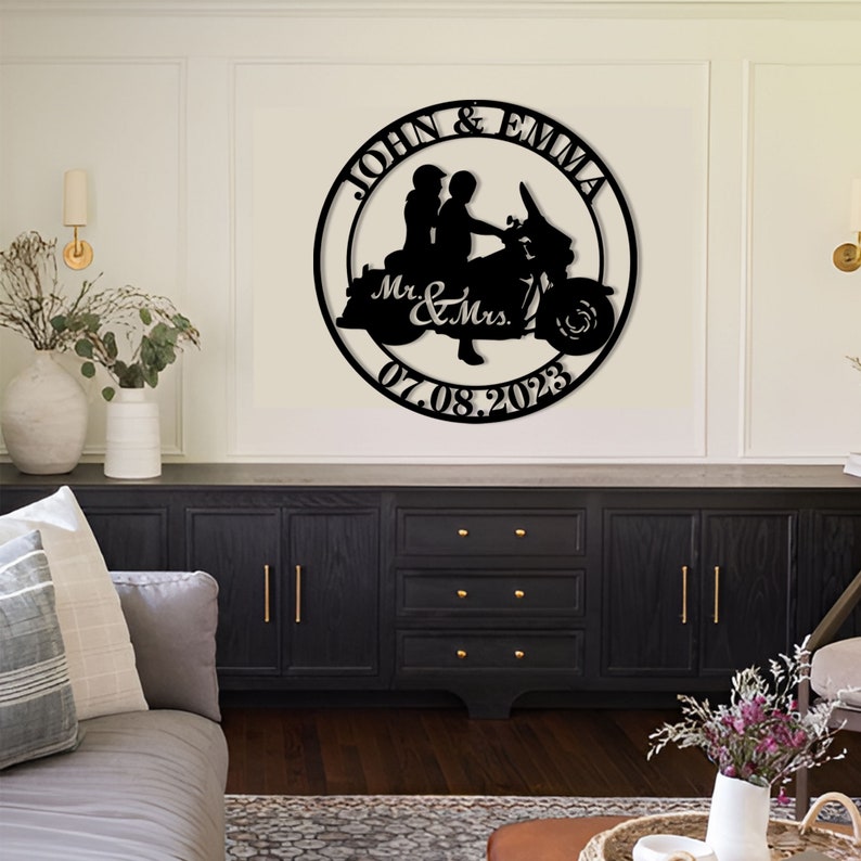 Personalized Biker Couple Metal Sign, Custom Motorcycle Rider Wall Art For Decor,Anniversary Gift,Wedding Gift Motorcylce,Biker Couple Gift