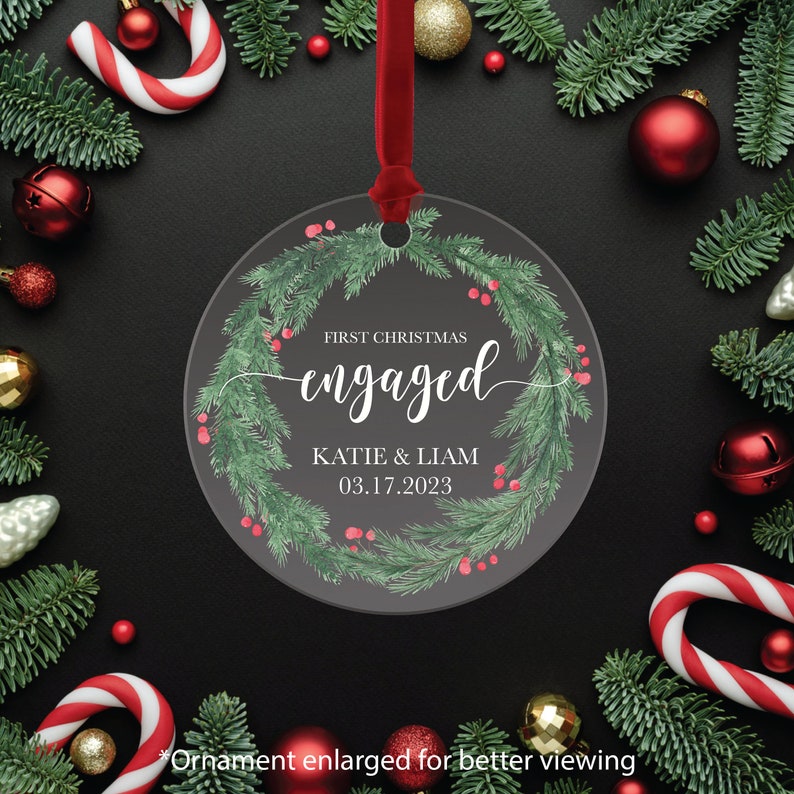 Engagement Ornament, Our First Christmas Engaged 2024, Acrylic Couples Gift, Bridal Shower Gift, Engagement Ornament Gifts, 24