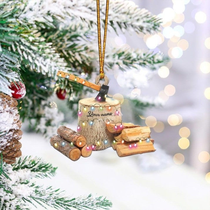Firewood And Axe Christmas Light Ornament, Christmas Tree Decor, Loved Firewood And Axe Ornament, Hanging Ornament Gift