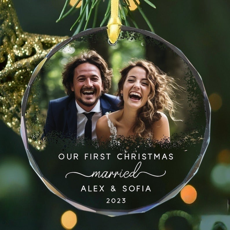 Our First Christmas Married Ornament 2024 Custom Photo Ornament Personalized Newlywed Gifts Mr & Mrs Keepsake