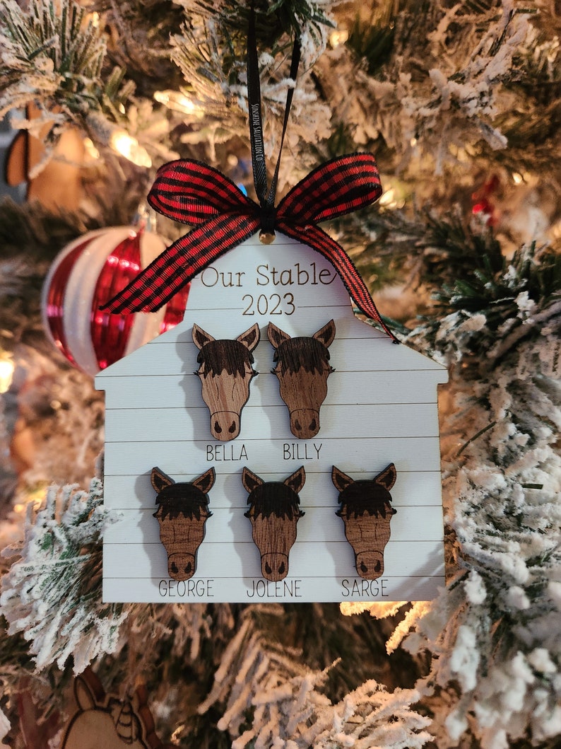 Horse Stable Ornament, 1-15 Names, Horse Family, Our Herd, Equine Family Ornament