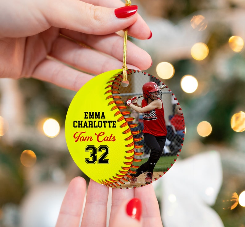 Personalized Softball Photo Ornament, Christmas Softball Ornaments, Gift for Softball Player, Softball Ornament for Kids