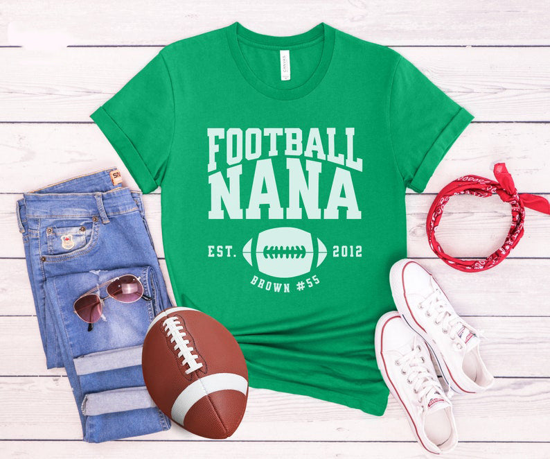 Personalized Football Nana Shirt, Custom Nana Game Day Shirt, Customized Nana Football Shirt, Football Season Name and Number Nana Gift