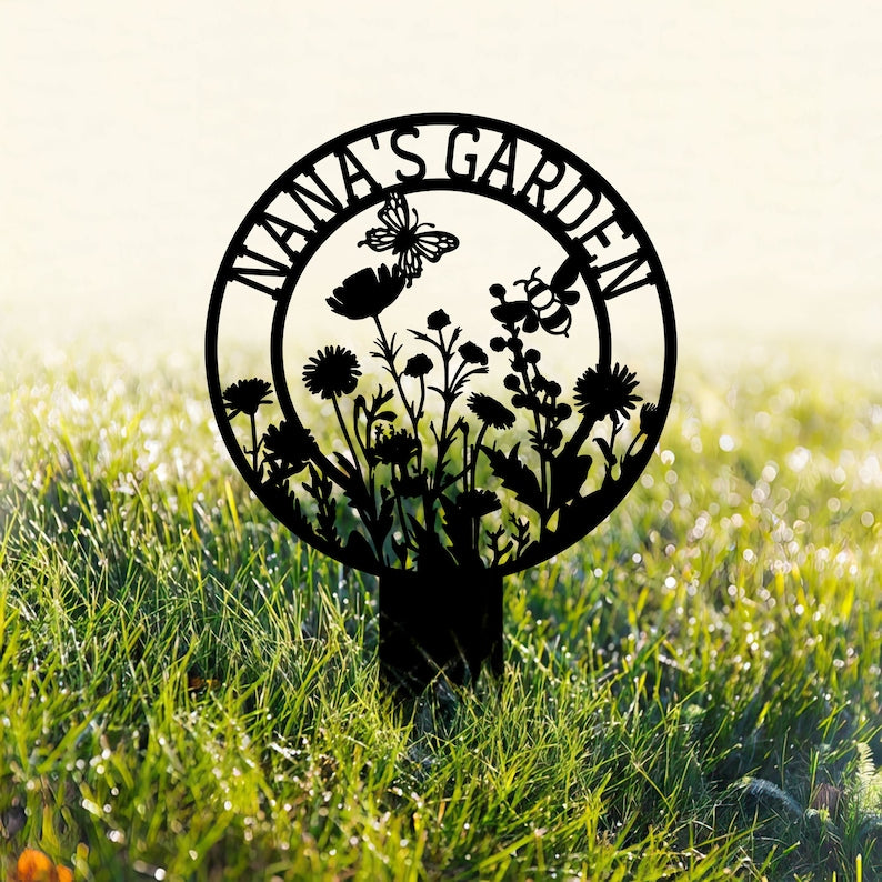 Personalized Garden Metal Sign With Stakes, Custom Garden Name Sign, Garden Flower Sign, Metal Yard Art, Housewarming Gift, Mother's Day