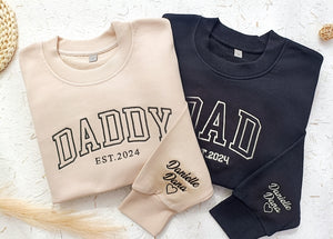Mom, Dad Est Year With Kids Name Embroidered Shirt